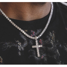 Ланцюжок зі стразами та хрестиком, срібло, 36 см