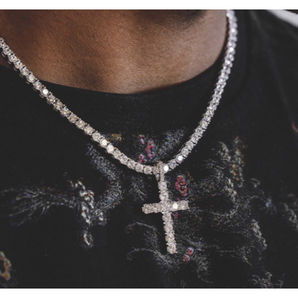 Цепочка со стразами и крестиком, серебро, 36 см