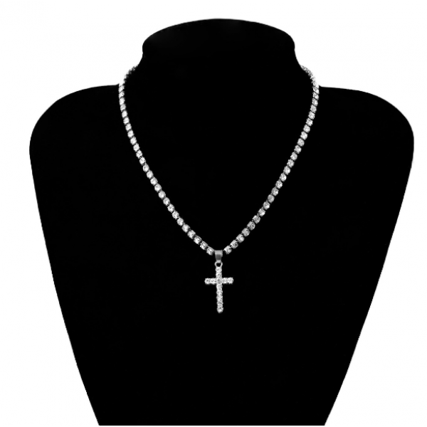 Цепочка со стразами и крестиком, серебро, 36 см Цепочка со стразами и крестиком, серебро, 36 см