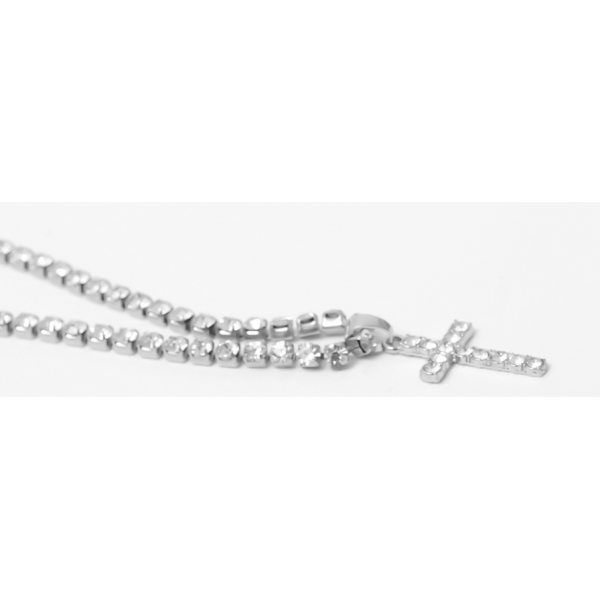 Цепочка со стразами и крестиком, серебро, 36 см Цепочка со стразами и крестиком, серебро, 36 см