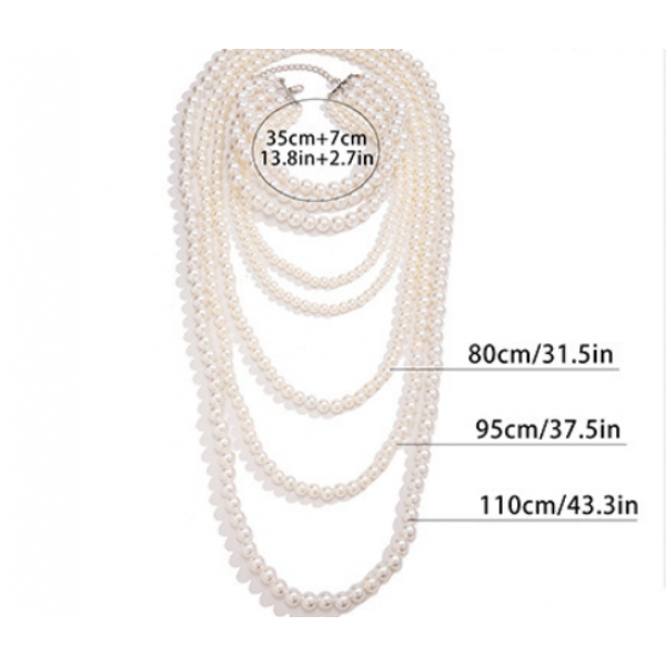 Чокер багатошаровий на шию "Long Pearls", з перлами, 35 см