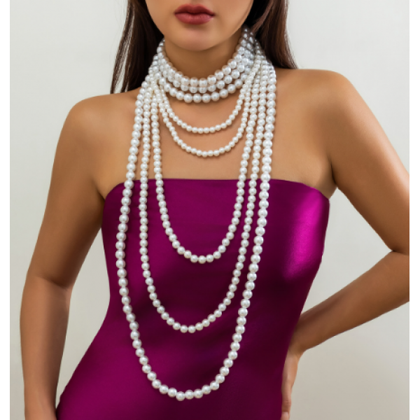 Чокер багатошаровий на шию "Long Pearls", з перлами, 35 см