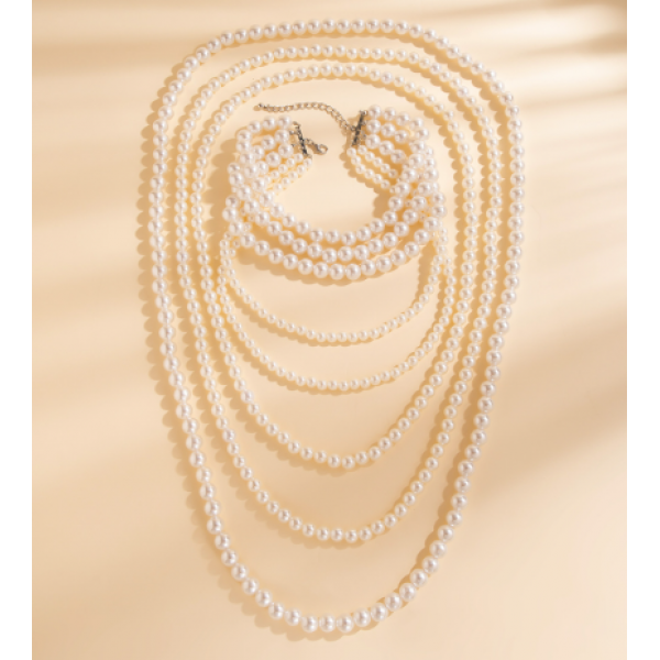 Чокер багатошаровий на шию "Long Pearls", з перлами, 35 см