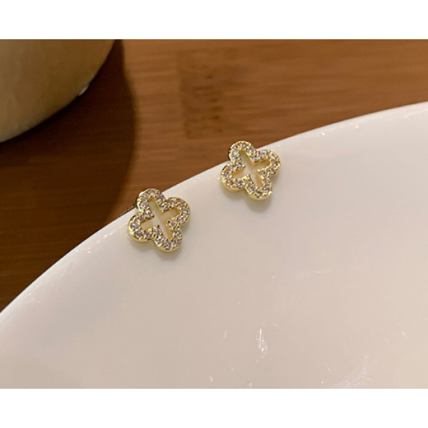 Серьги гвоздики "Van Cleef", золото, серебро