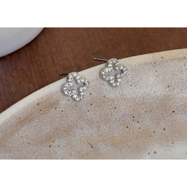 Серьги гвоздики "Van Cleef", золото, серебро