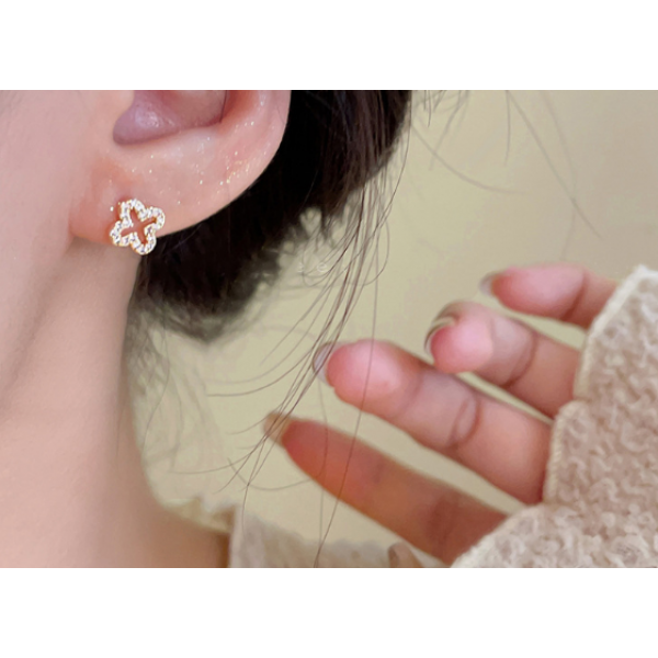 Серьги гвоздики "Van Cleef", золото, серебро