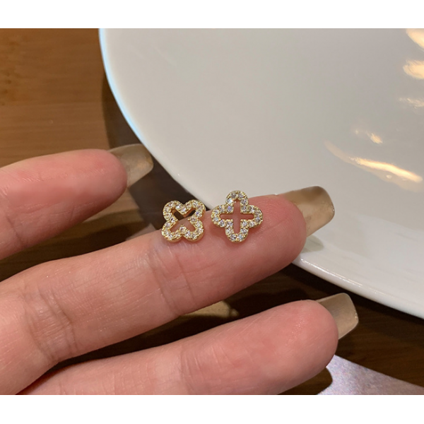 Серьги гвоздики "Van Cleef", золото, серебро