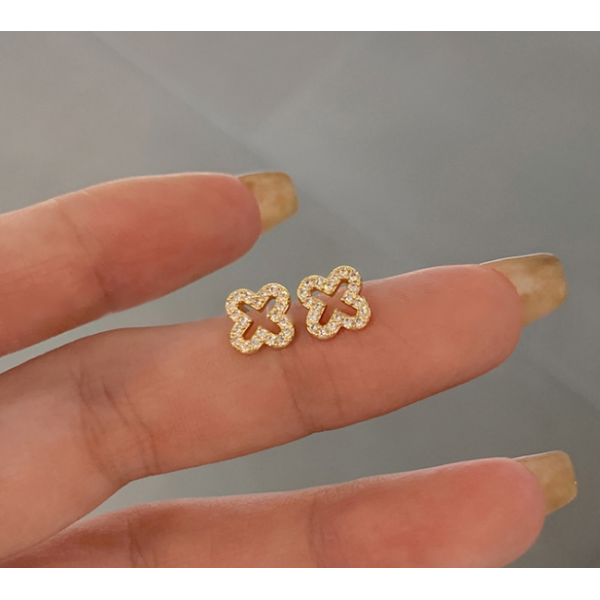 Серьги гвоздики "Van Cleef", золото, серебро