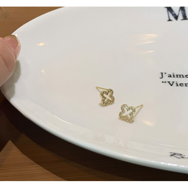 Серьги гвоздики "Van Cleef", золото, серебро