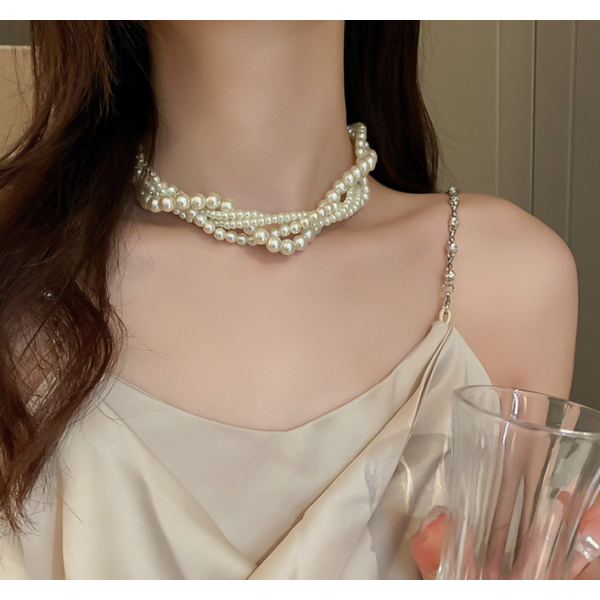 Чокер багатошаровий з перлами "Pearls", перлинний чокер, срібло Чокер багатошаровий з перлами "Pearls", перлинний чокер, срібло