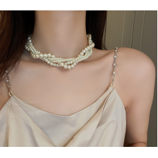 Чокер багатошаровий з перлами "Pearls", перлинний чокер, срібло