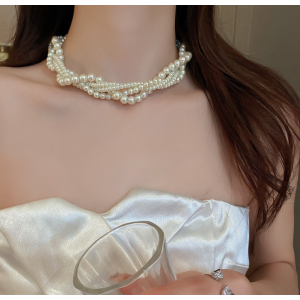 Чокер багатошаровий з перлами "Pearls", перлинний чокер, срібло Чокер багатошаровий з перлами "Pearls", перлинний чокер, срібло