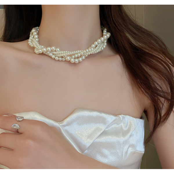 Чокер багатошаровий з перлами "Pearls", перлинний чокер, срібло Чокер багатошаровий з перлами "Pearls", перлинний чокер, срібло