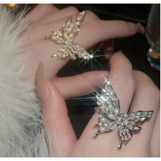 Каблучка у формі метелика зі стразами та намистинами, золото, срібло