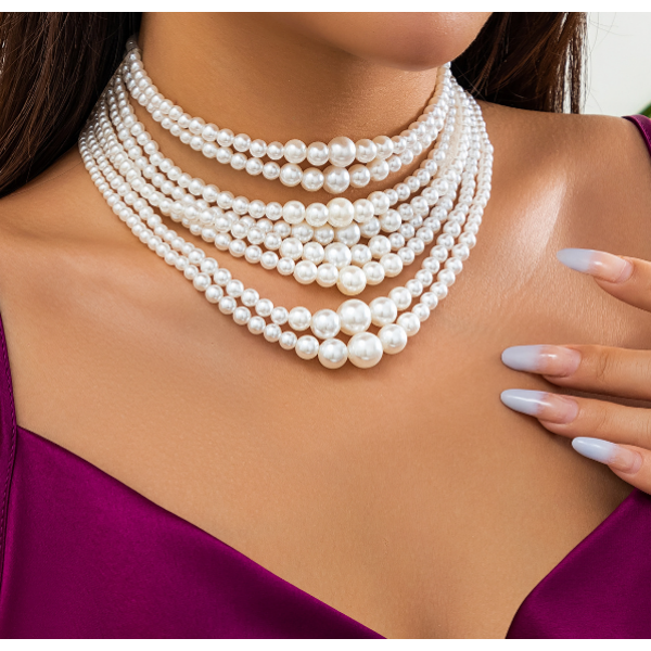 Чокер багатошаровий "Pearl Bisk", з перлами, 30 см