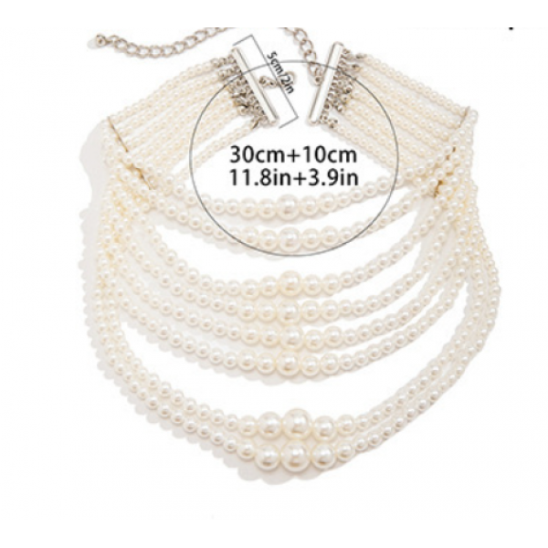 Чокер багатошаровий "Pearl Bisk", з перлами, 30 см