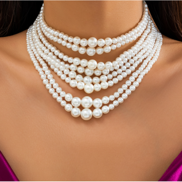 Чокер багатошаровий "Pearl Bisk", з перлами, 30 см