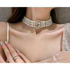 Чокер з великим каменем та перлами "Shine Gross", золото