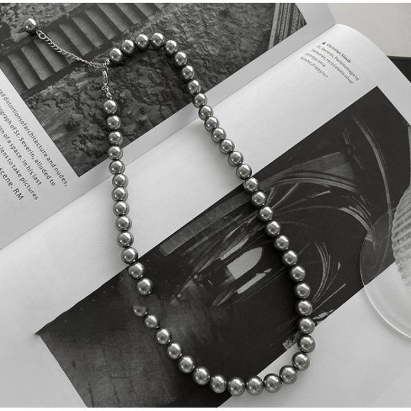 Цепочка на шею "Grey Pearls", с серыми жемчужинами, 8 мм