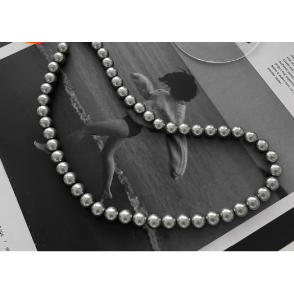 Цепочка на шею "Grey Pearls", с серыми жемчужинами, 6 мм