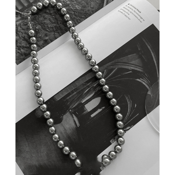 Цепочка на шею "Grey Pearls", с серыми жемчужинами, 8 мм
