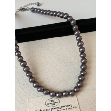 Ланцюжок на шию "Grey Pearls", із сірими перлинами, 10 мм