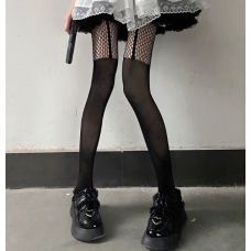 Колготи тонкі з імітацією панчох та підтяжок, чорні жіночі колготки в сітку, чорні, 1 шт