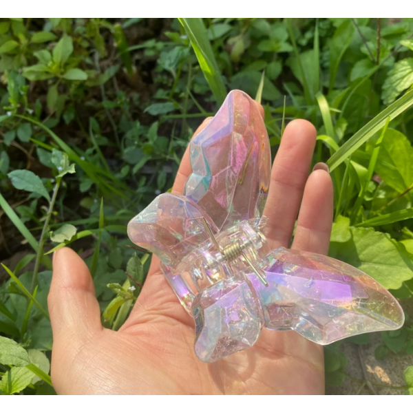 Затискач для волосся "Neon Butterfly", прозорий, 8х8 см