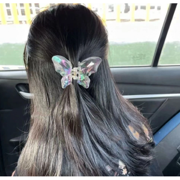 Затискач для волосся "Neon Butterfly", прозорий, 8х8 см