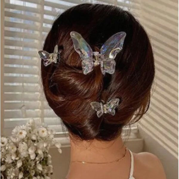 Затискач для волосся "Neon Butterfly", прозорий, 7,2 см