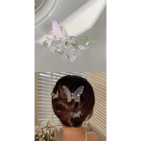 Затискач для волосся "Neon Butterfly", прозорий, 7,2 см