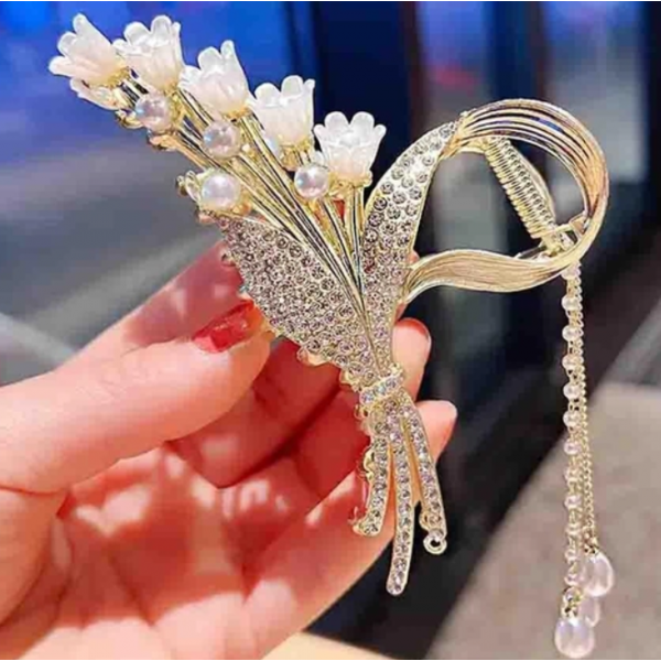 Крабик для волосся "Spring Flower", краб з підвіскою, золото