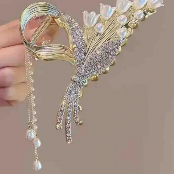 Крабик для волосся "Spring Flower", краб з підвіскою, золото