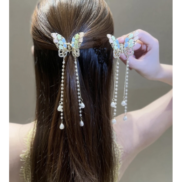 Затискач для волосся з перлами "Long Pearl", золото