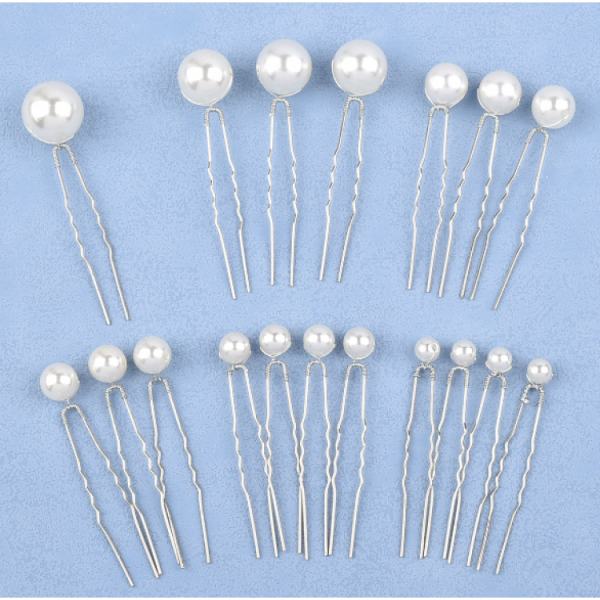 Шпильки для волосся з перлинами, різного розміру, «Pearls», набір 18 шт, срібло