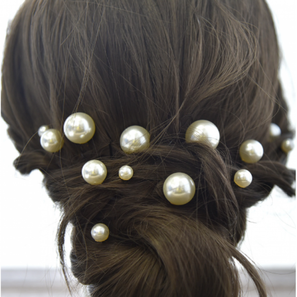 Шпильки для волосся з перлинами, різного розміру, «Pearls», набір 18 шт, срібло