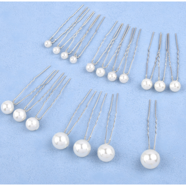 Шпильки для волосся з перлинами, різного розміру, «Pearls», набір 18 шт, срібло