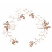 Шпилька - гребінець для волосся, зі стеклярусом та перлами, золото, 32 см