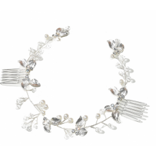 Шпилька - гребінець для волосся, зі стеклярусом та перлами, срібло, 32 см