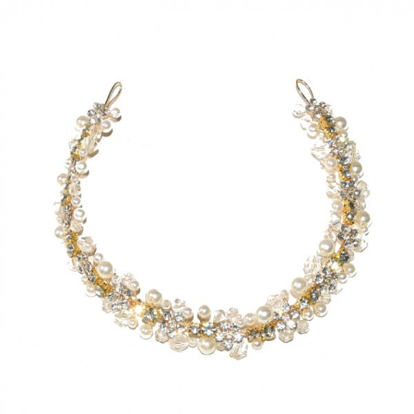 Віночок для волосся з перлами «Pearl», аксесуар для зачісок, золото