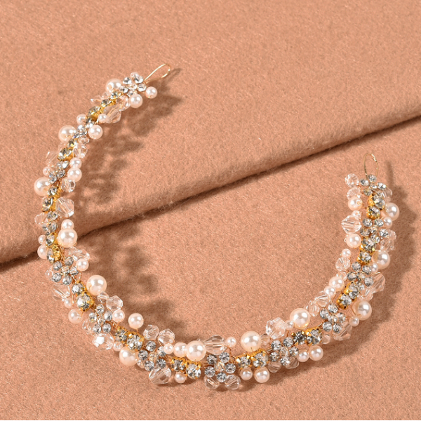 Віночок для волосся з перлами «Pearl», аксесуар для зачісок, золото