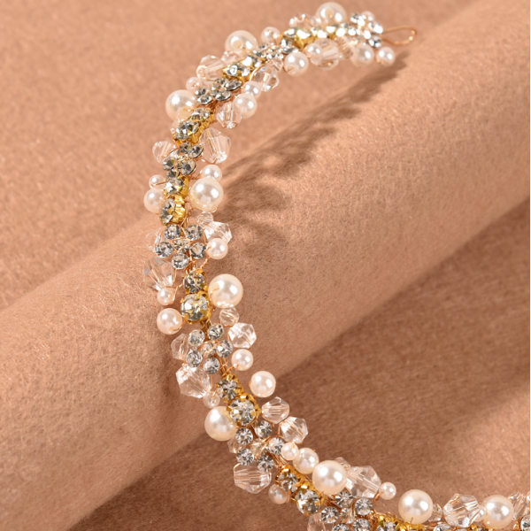 Віночок для волосся з перлами «Pearl», аксесуар для зачісок, золото