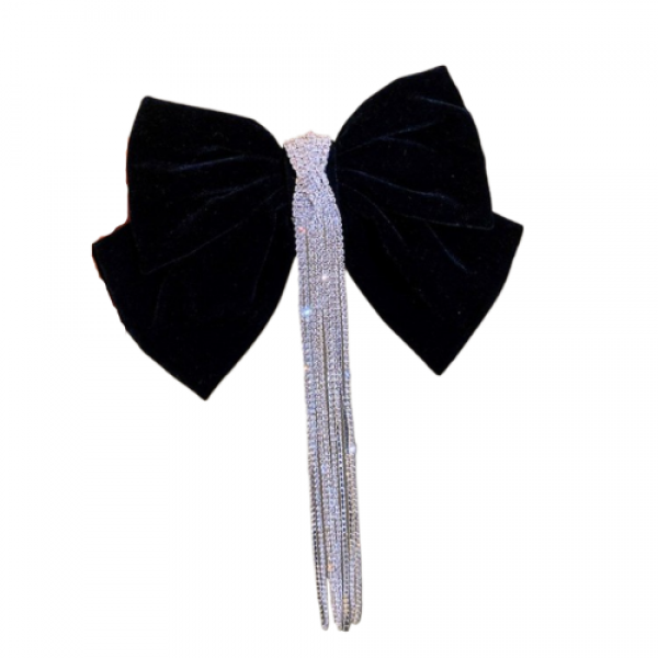 Заколка - бант для волос со стразами, черная, 22х16,5 см