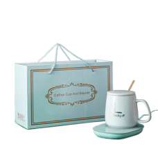 Чашка керамическая"White Lucky" с подставкой - подогревом и китайской вилкой, белая, 300 мл