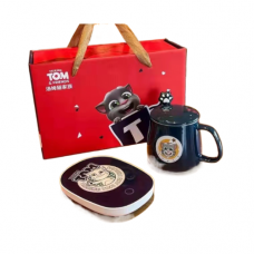 Чашка керамічна синя "Talking Tom", з підставкою - підігрівом, зарядкою USB і ложечкою в упаковці, 350мл