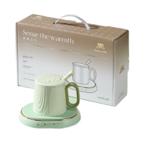 Чашка керамічна зелена "RiceBear" з підставкою - підігрівом, та ложечкою в упаковці, 350мл