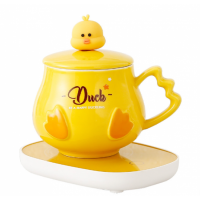 Чашка керамічна "Lovely Duck" з підставкою – підігрівом, кришкою, зарядкою usb та ложечкою в упаковці, 400 мл