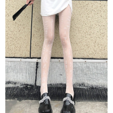 Колготи жіночі в принт ієрогліфи, нейлонові жіночі колготки, білі, S - L