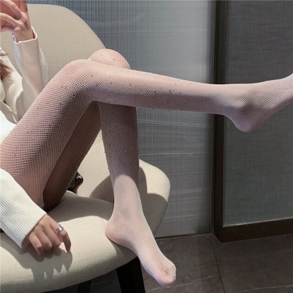 Колготи в сіточку, зі стразами, жіночі колготи зі стразами, білі, 1 шт