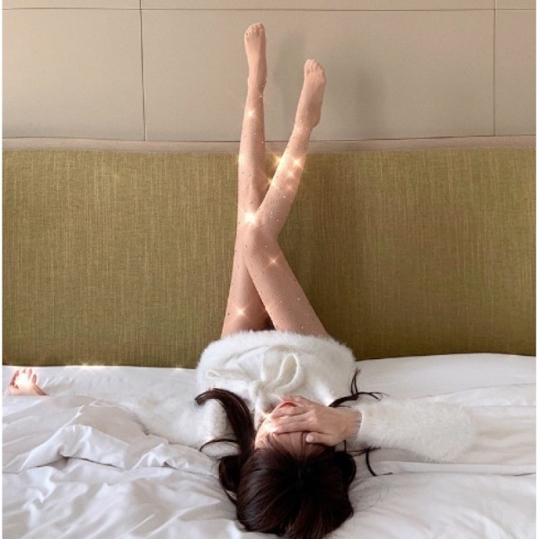 Колготи в сіточку, зі стразами, жіночі колготи зі стразами, білі, 1 шт